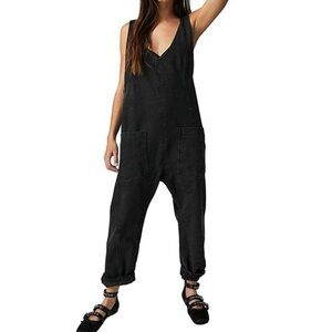 Free People Black Sleeveless Overalls
